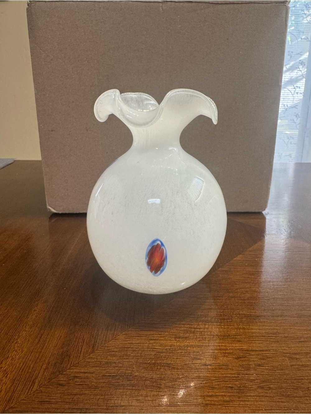 White Ruffled Glass Vase with Accent Detail